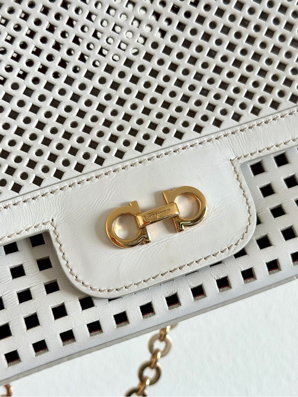 Salvatore Ferragamo Gancini Perforated Leather Chain Shoulder Bag - Picture 4 of 15